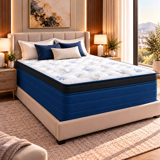 ViscoLogic Made in Canada Hybrid Pocket Coil Mattress in a Box, Euro Top Blue/Black