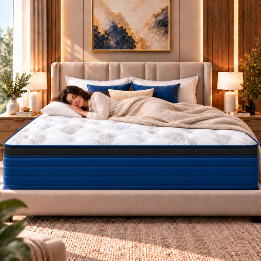ViscoLogic Made in Canada Hybrid Pocket Coil Mattress in a Box, Euro Top Blue/Black