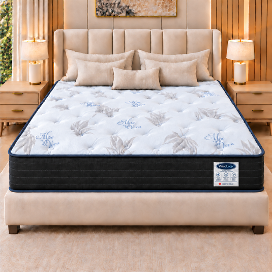 ViscoLogic Hybrid M Pocket Coil Mattress in a Box, Tight Top Black, Quantum Edge Pocket Coils, Medium Firm, Motion Isolation & Pressure Relief, CertiPUR-US®