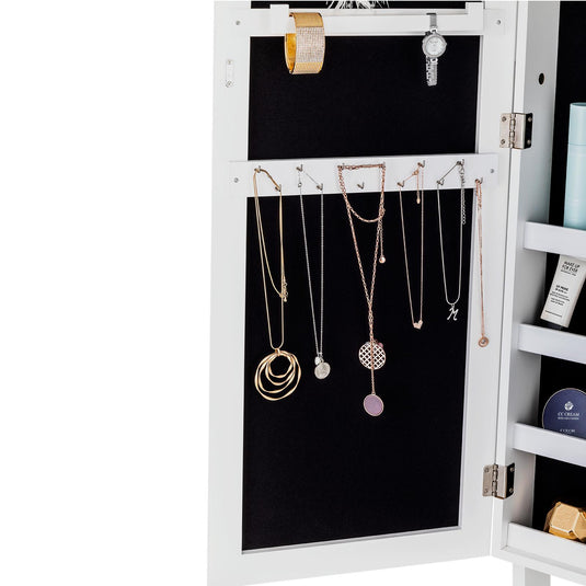 ViscoLogic Evie Jewelry Armoire Makeup Mirrored Storage Cabinet for Cosmetics, Jewelry, Lockable Cabinet and Organizer With Dressing Mirror (White)