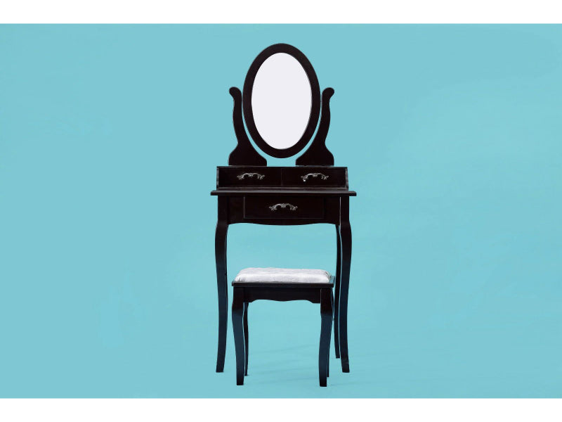 ViscoLogic Wooden Mirrored Makeup Vanity Table & Cushioned Stool (Brown)
