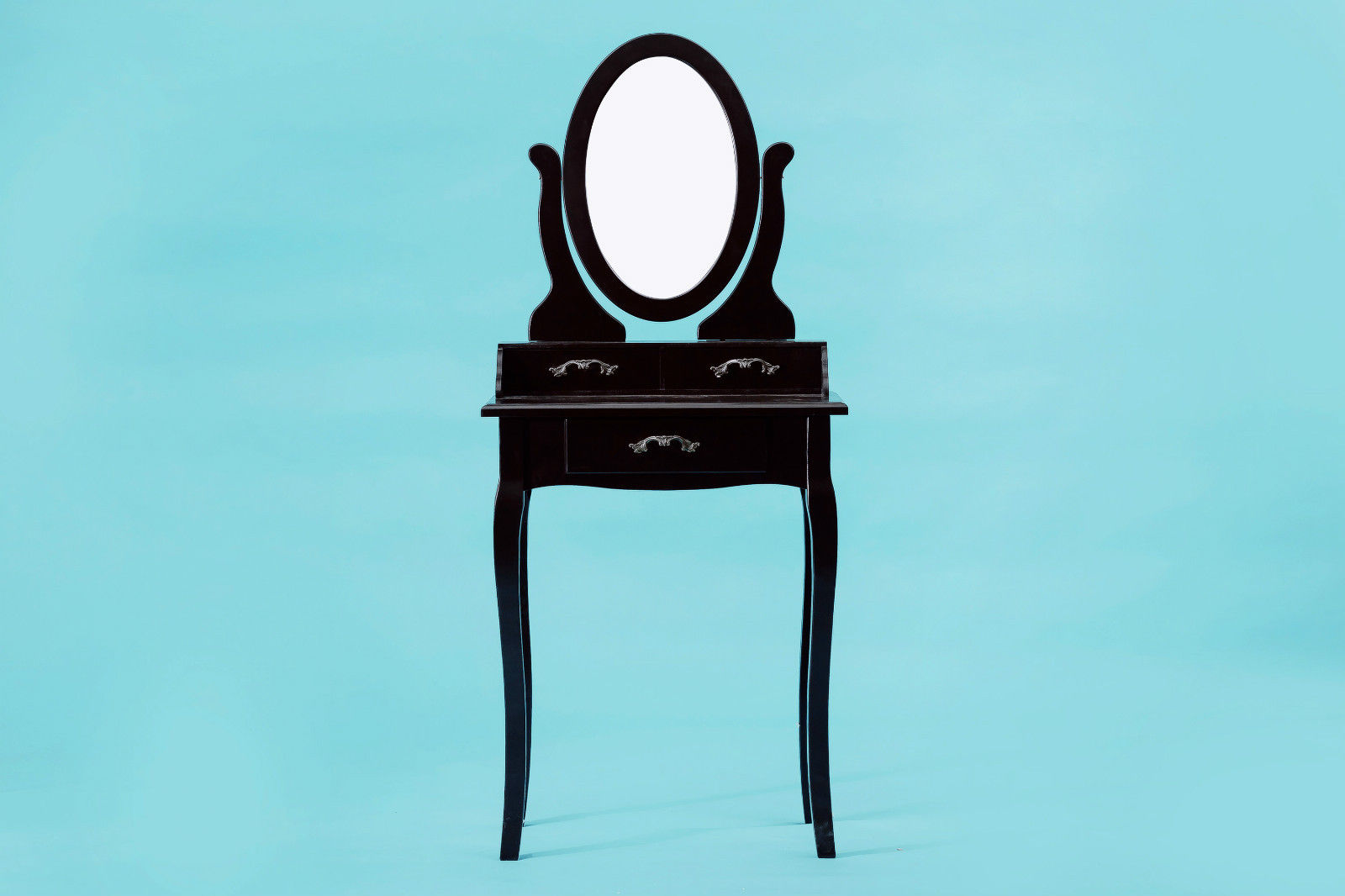 ViscoLogic Wooden Mirrored Makeup Vanity Table & Cushioned Stool (Brown)
