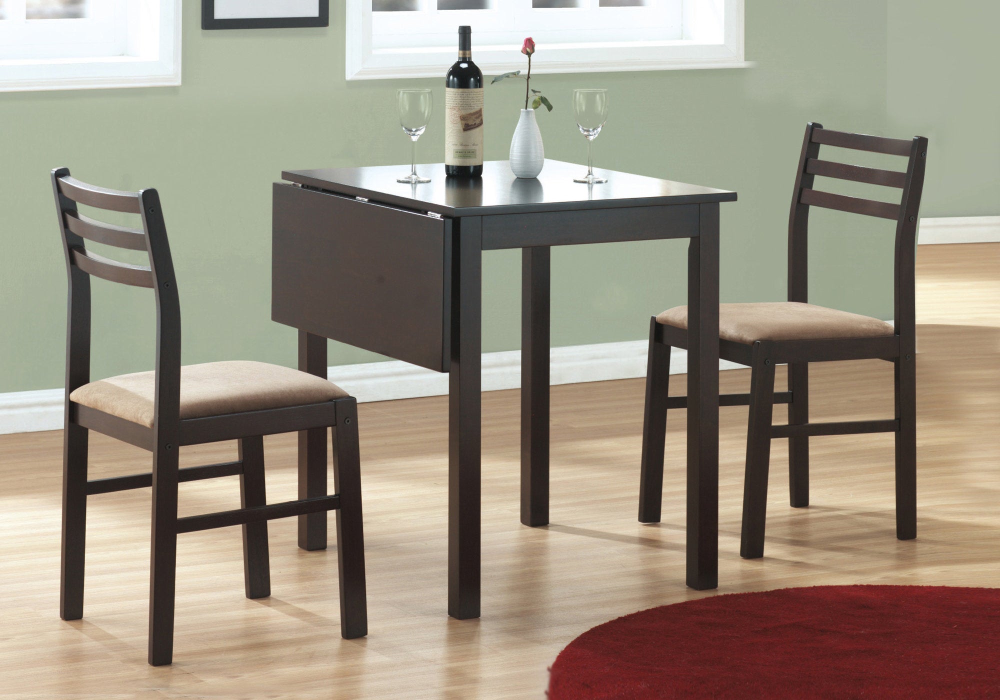 Valner Wooden Drop Leaf Dining Table With 2 Chairs (Espresso - 3 Pcs Set)