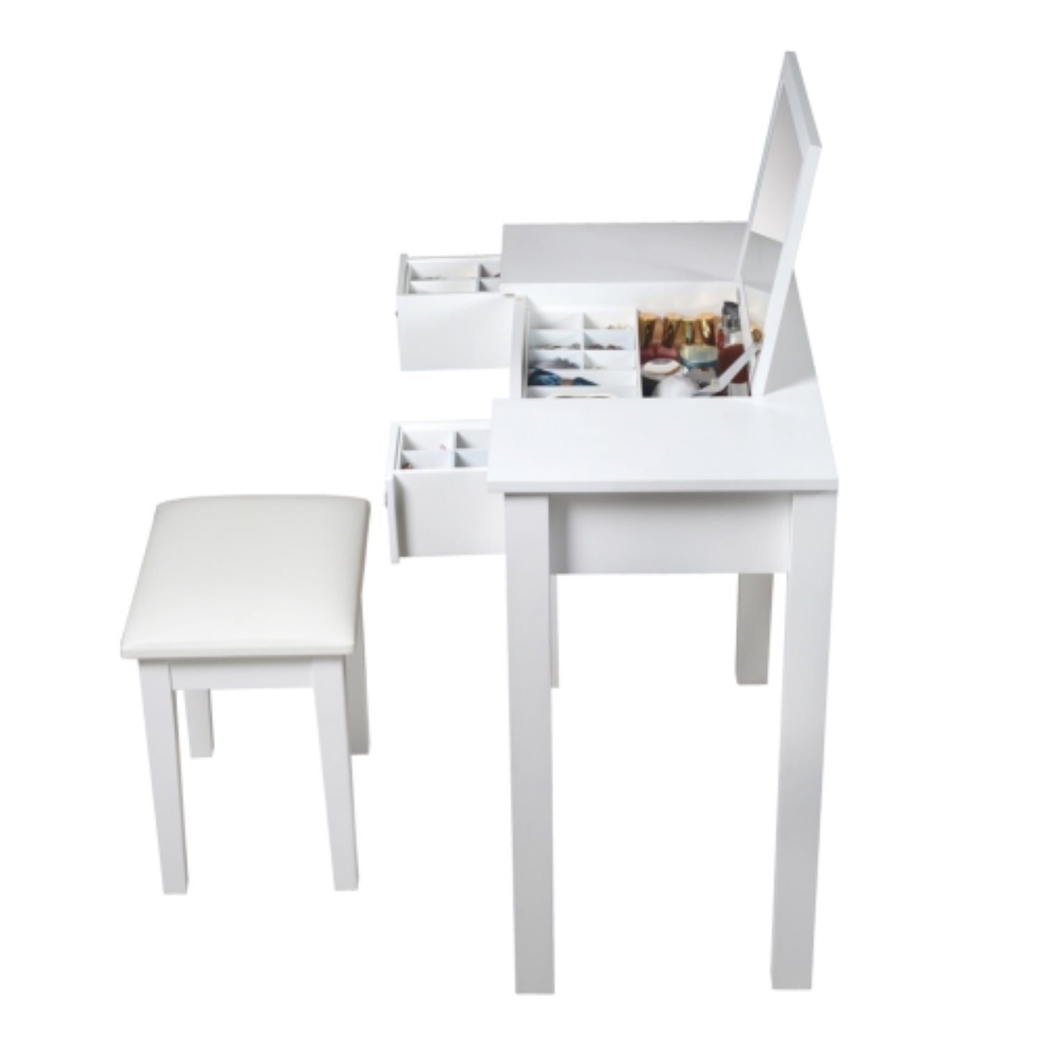 ViscoLogic WDTS Leatherette Square Wooden Makeup Vanity Dressing Table With Stool (White)