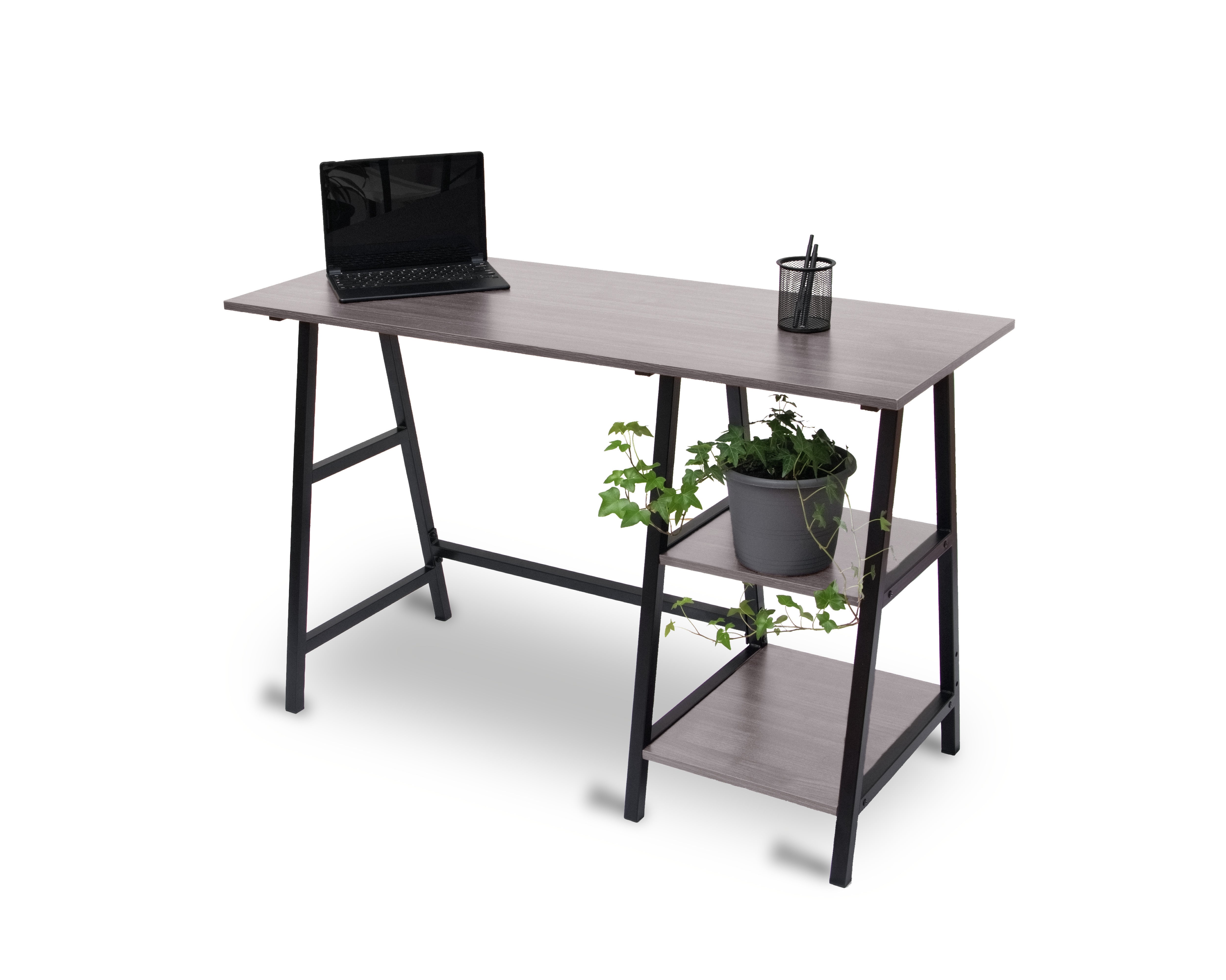 ZfLogic OFFICE SPACE Home Office Table Computer Desk with 2 Shelves (Smoke grey)