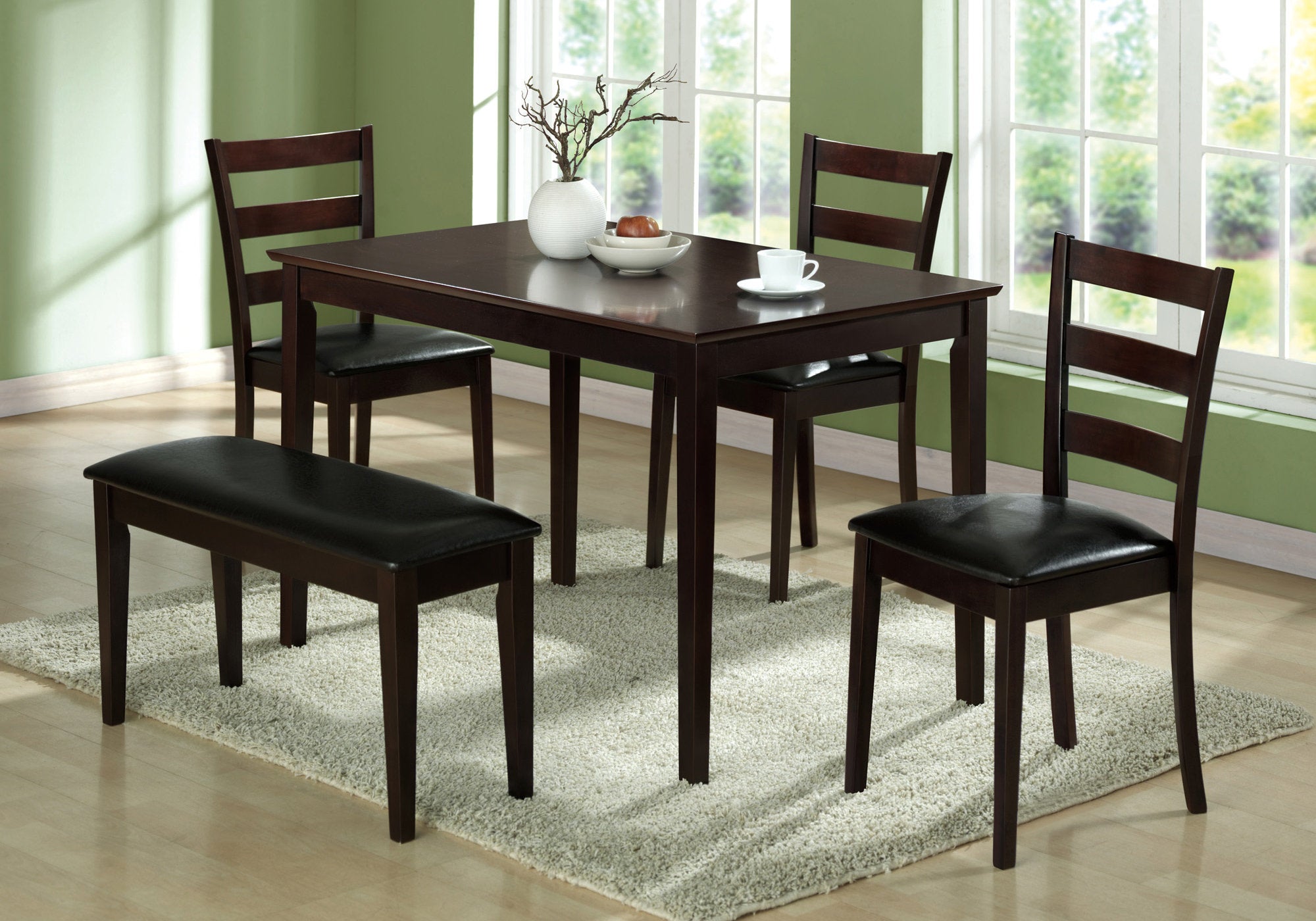 Luxury Modern Home Dining Table With Expresso Bench and 3 Dining Chairs (5 Pcs)
