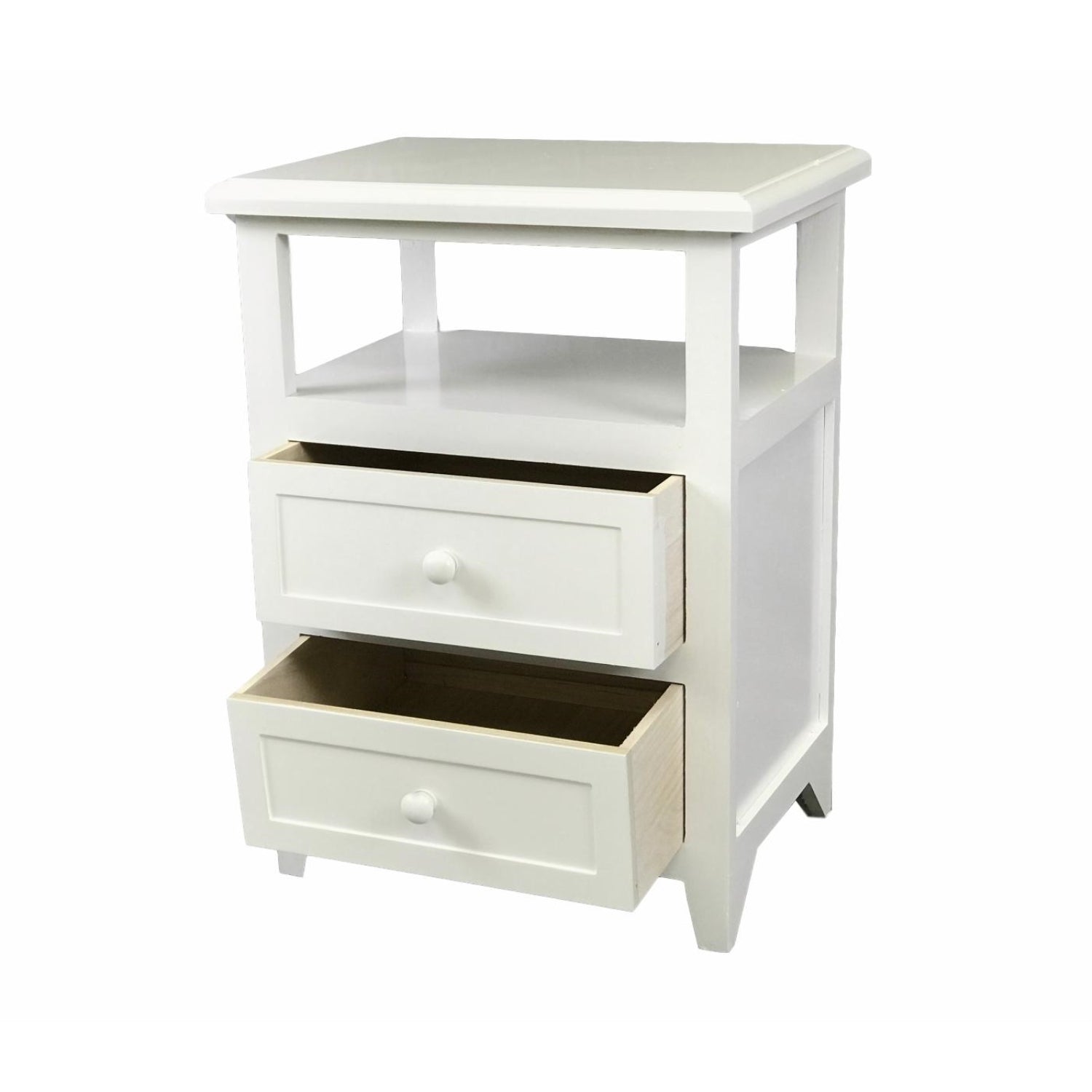 ViscoLogic Glady Night Stand, End Table with Shelf Cabinet and Drawers Storage (White)