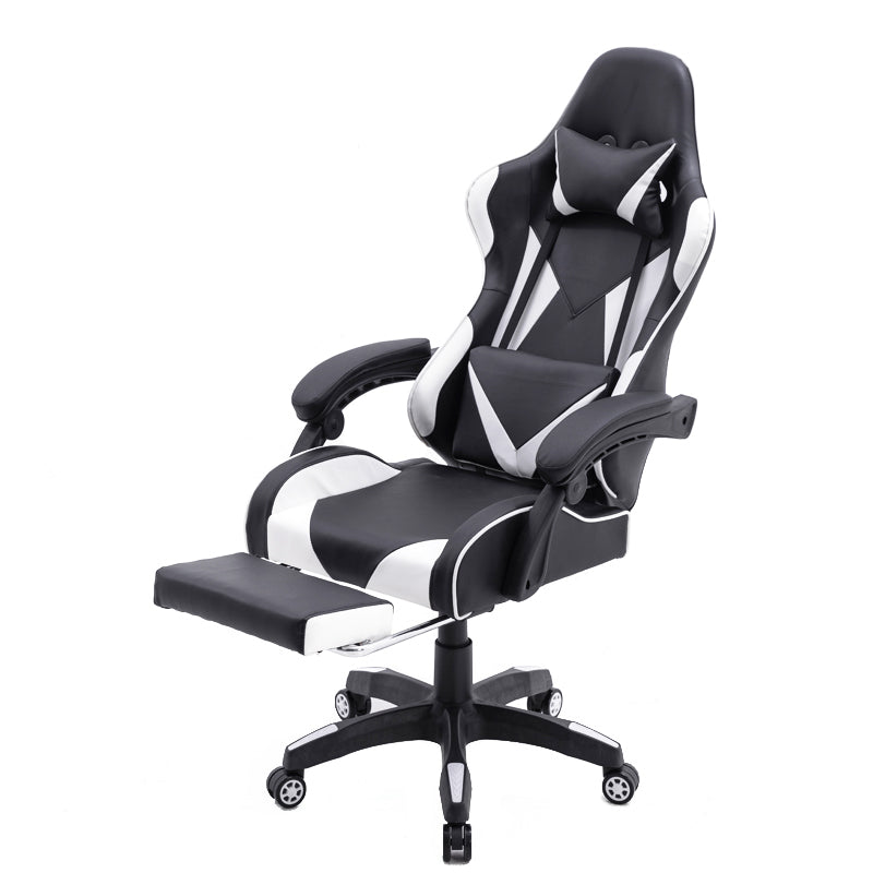 ViscoLogic Strada X Gaming Racing Sports Styled Ergonomic Recliner Home Office Chair with Footrest (Black & White)