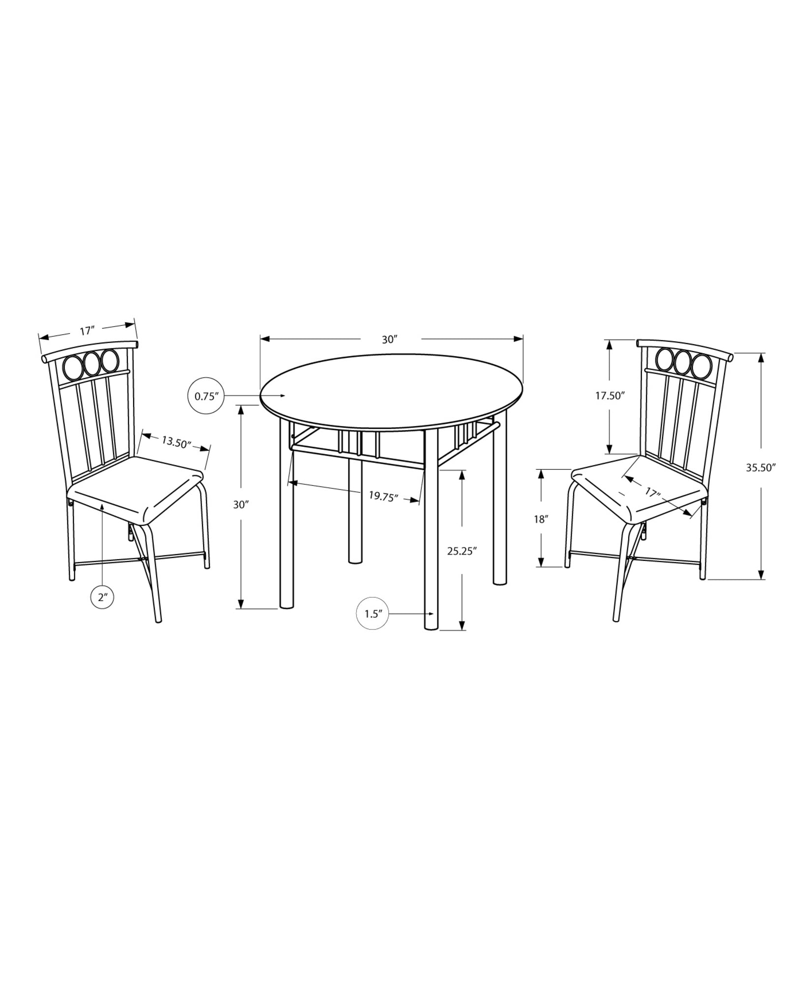 Modern Home Sturdy Round Dining Table 3 Pcs Set (Black)