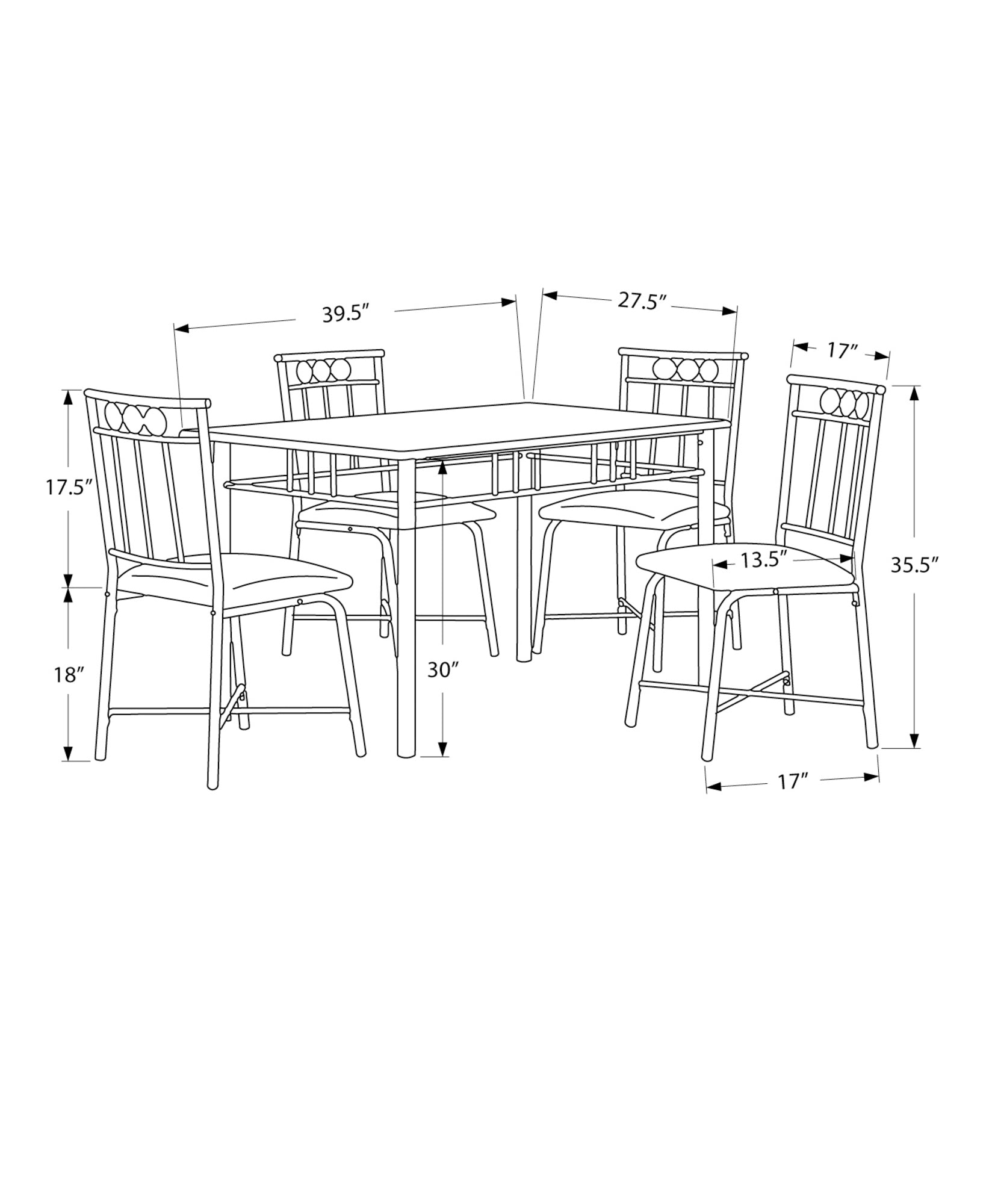 Modern Home Sturdy Rectangular Dining Table With 4 Metal Chair Set (Black)