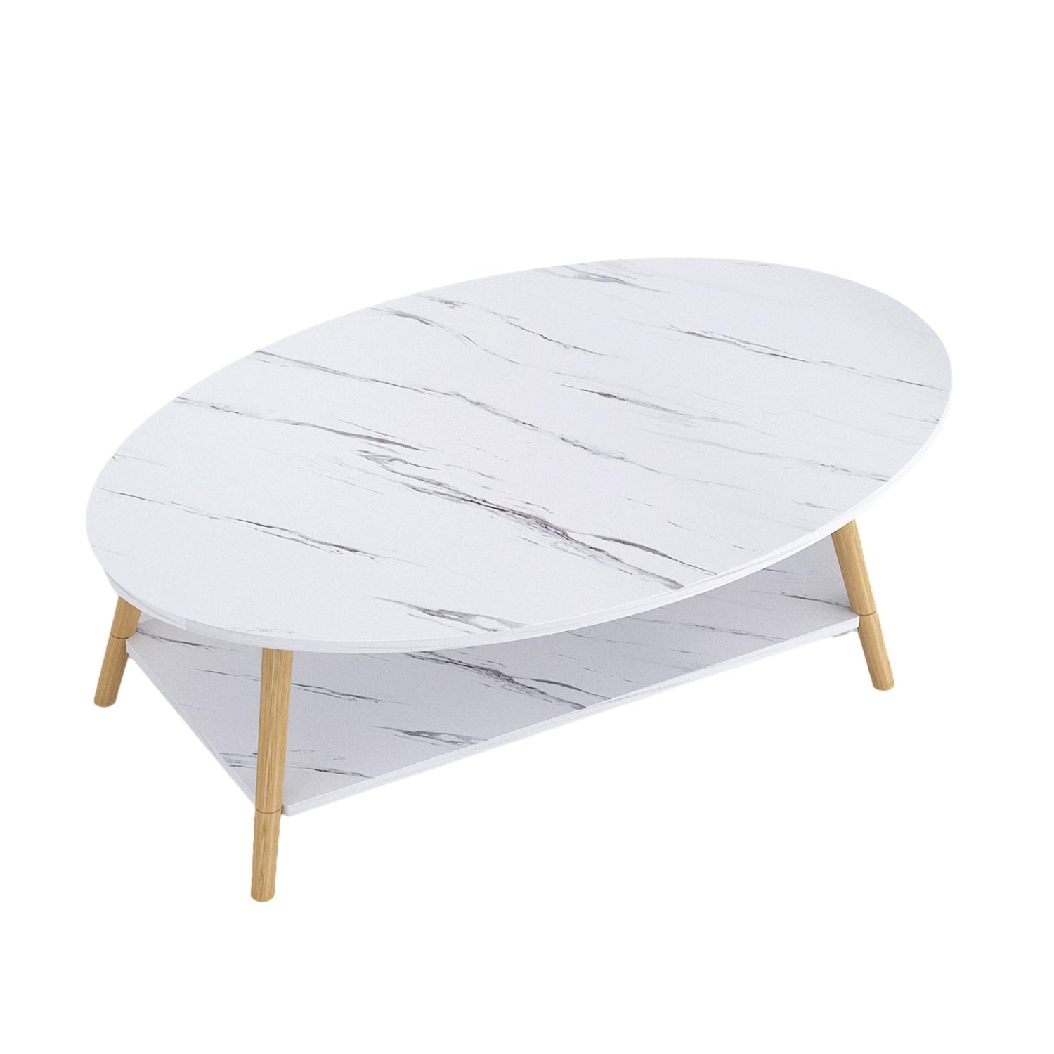 ViscoLogic IMPERIAL Mid-Century 2- Tier Coffee Table For Living Room, Bedroom (White)