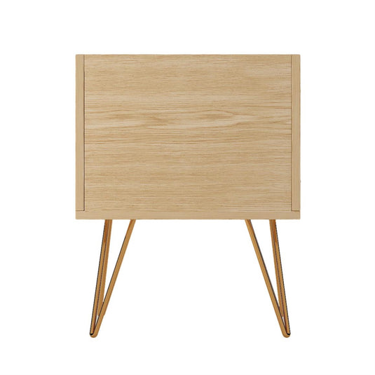 ViscoLogic SANTINEL Mid-Century NightStand With Open Storage and Two Drawers for Bedroom (Wood Grain)