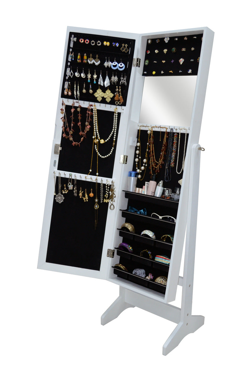 ViscoLogic Floor Standing Cabinet Jewelry Armoire with Mirror White