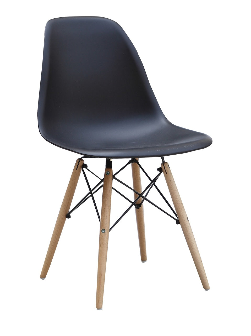 ViscoLogic Prague Eames Style High Back Molded Plastic Side Eiffel Dining Chair with Natural Wood Legs (Set of 2)