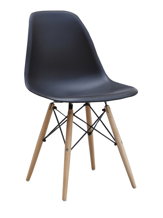 ViscoLogic Prague Eames Style High Back Molded Plastic Side Eiffel Dining Chair with Natural Wood Legs (Set of 2)