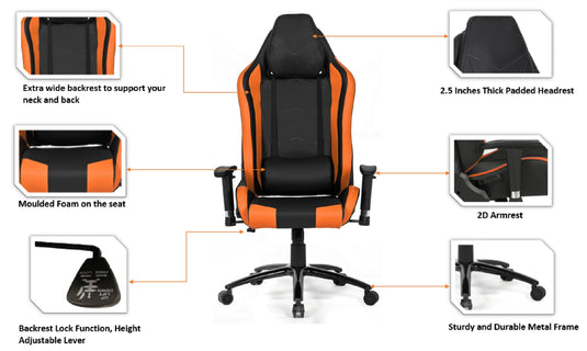 ViscoLogic TIGUAR High Back Sports Style Extra Padded Headrest Ergonomic Swivel Home Office Computer Gaming Chair