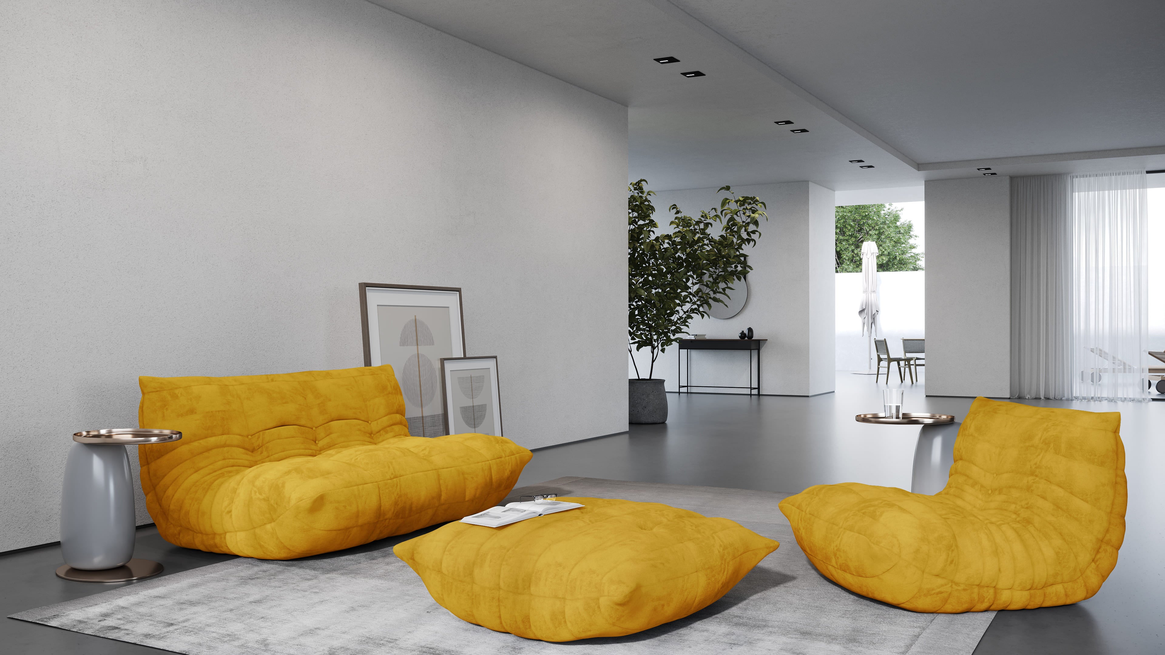 JannahStudios THEODORA contemporary ergonomic quilted luxury living room sofa, Loveseat, Arm Chair, and Ottoman (Yellow)