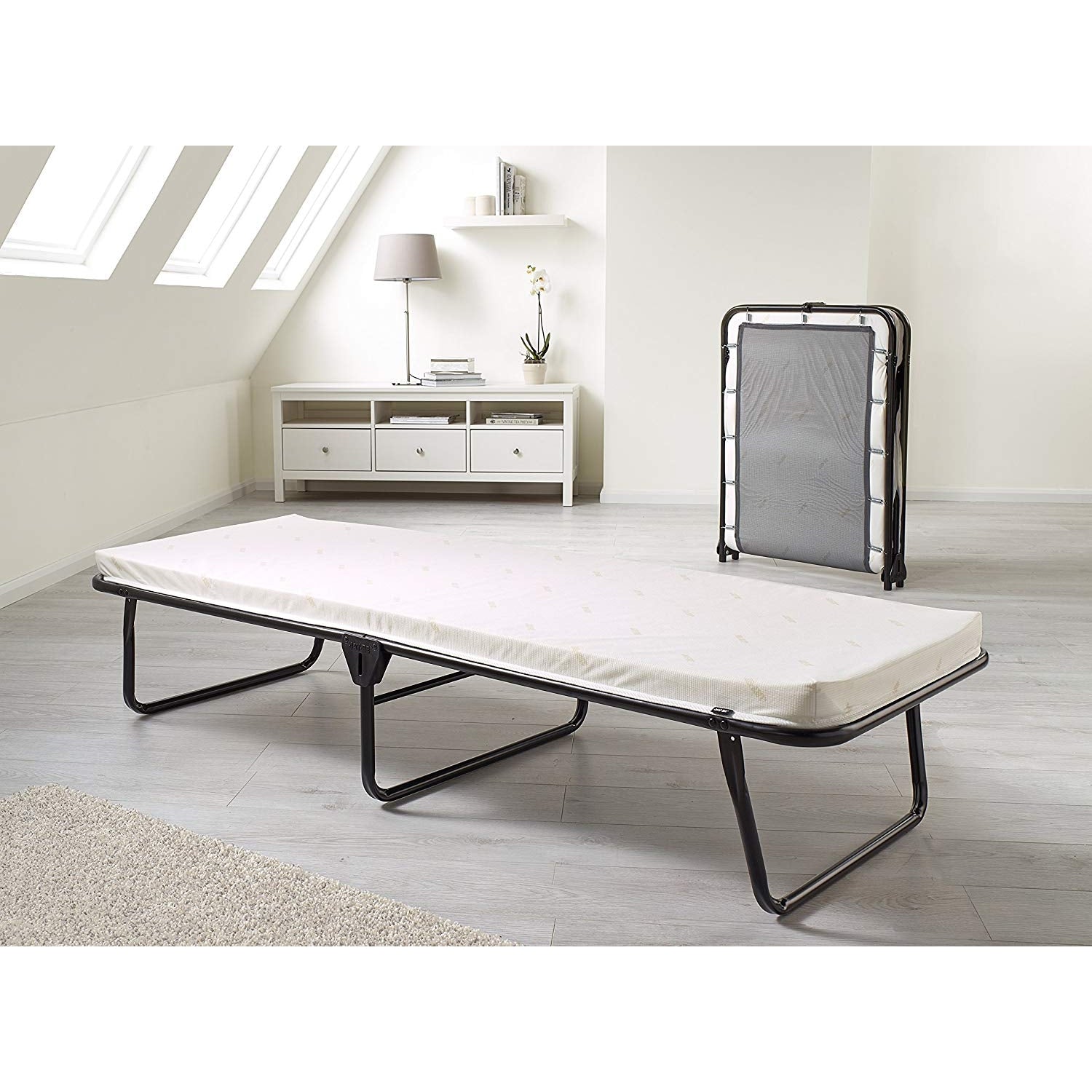 ViscoLogic Diamond Rollaway Folding Bed with Luxurious Memory Foam Mattress - Super Strong Sturdy Frame Cots and Wheels for Easy Movement
