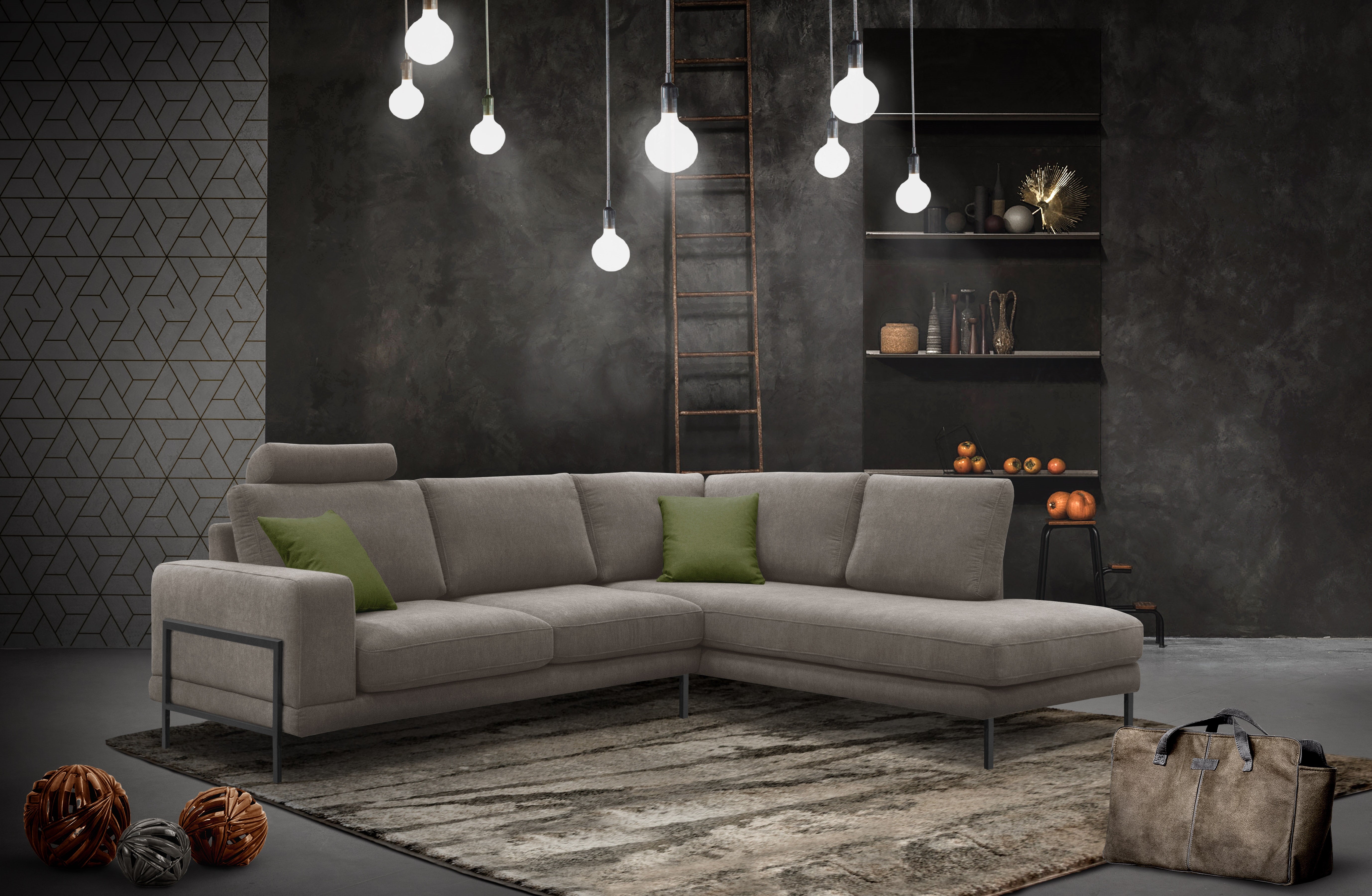 ViscoLogic FLAVIUS European Mid Century Sofa with Wooden Frame with High Resilience Foam and Sturdy Metal Legs (Left Orientation)