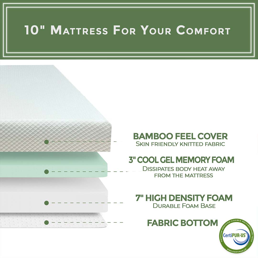 ViscoLogic DREAM 10 Inch Cool Gel Memory Foam Pressure Relieving Mattress, CertiPUR-US® Certified Foam