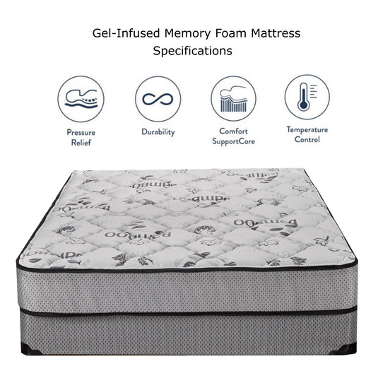 ViscoLogic 8 Inch Metal Box Spring with 8 Inch Medium Firm Cooling Gel Memory Foam Mattress With Mattress Protector and Brown Bedsheet(King)