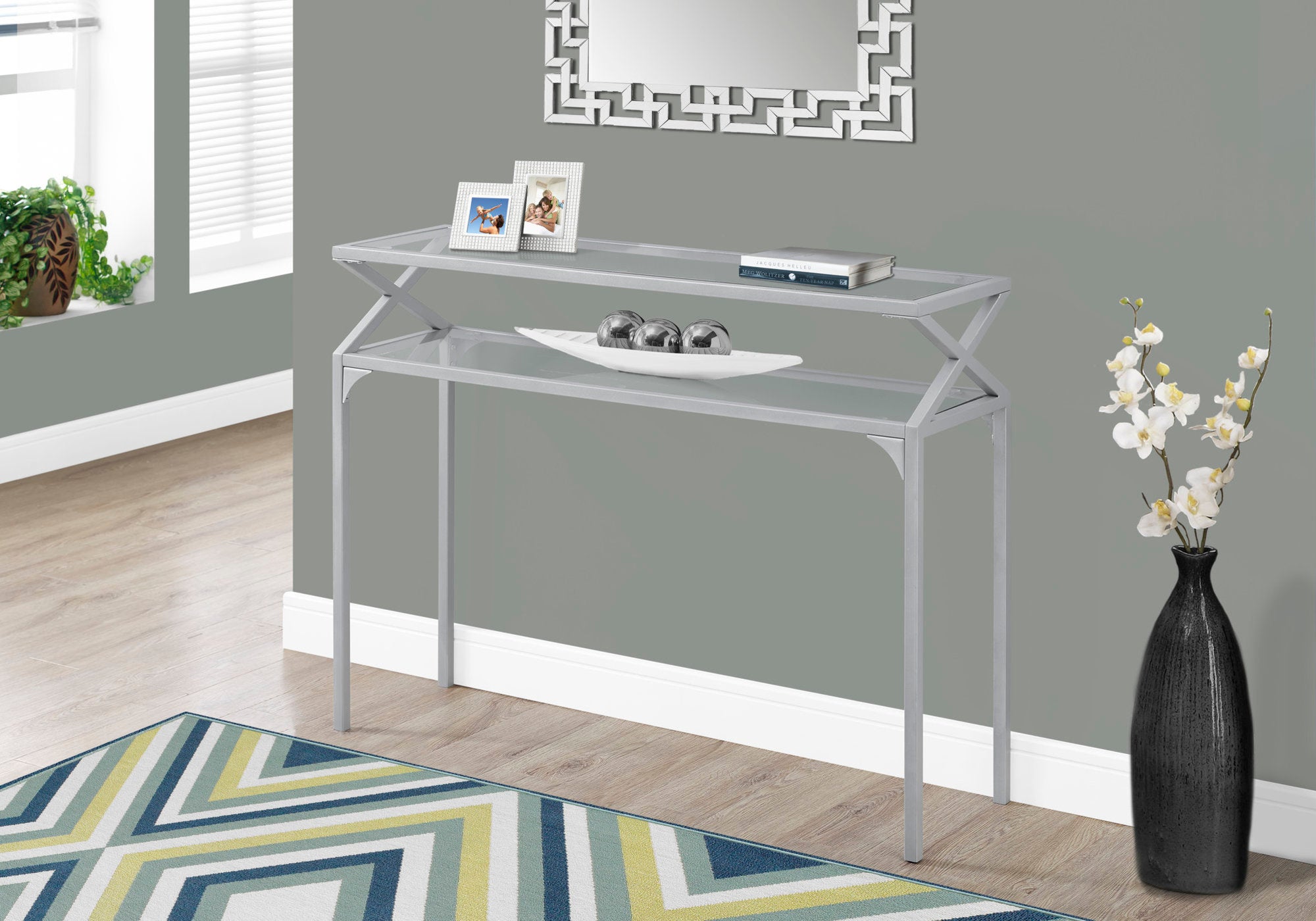 Accent Table - 42"L / Silver Metal Hall Console