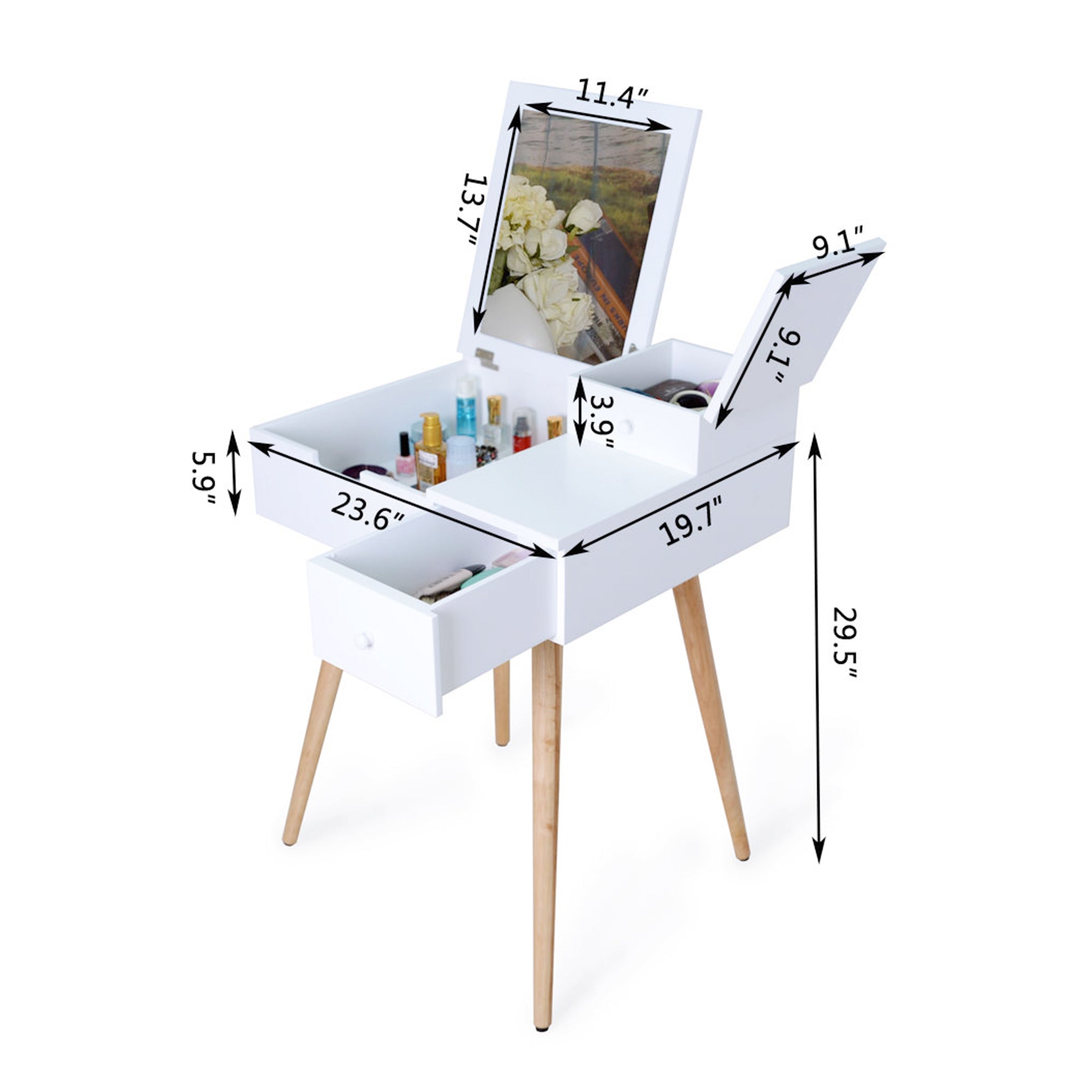 ViscoLogic Daphne Flip-Top Mirror Wooden Makeup Vanity Dressing Table  (White)