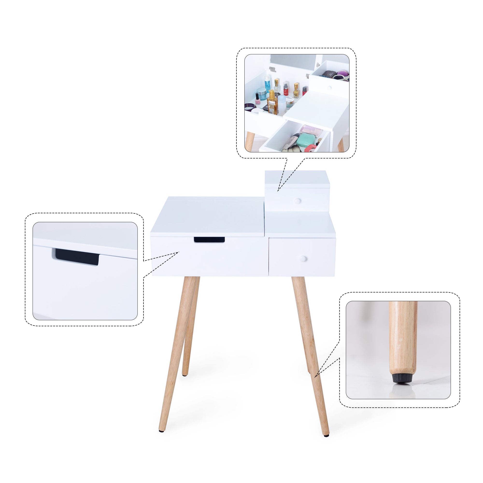 ViscoLogic Daphne Flip-Top Mirror Wooden Makeup Vanity Dressing Table  (White)