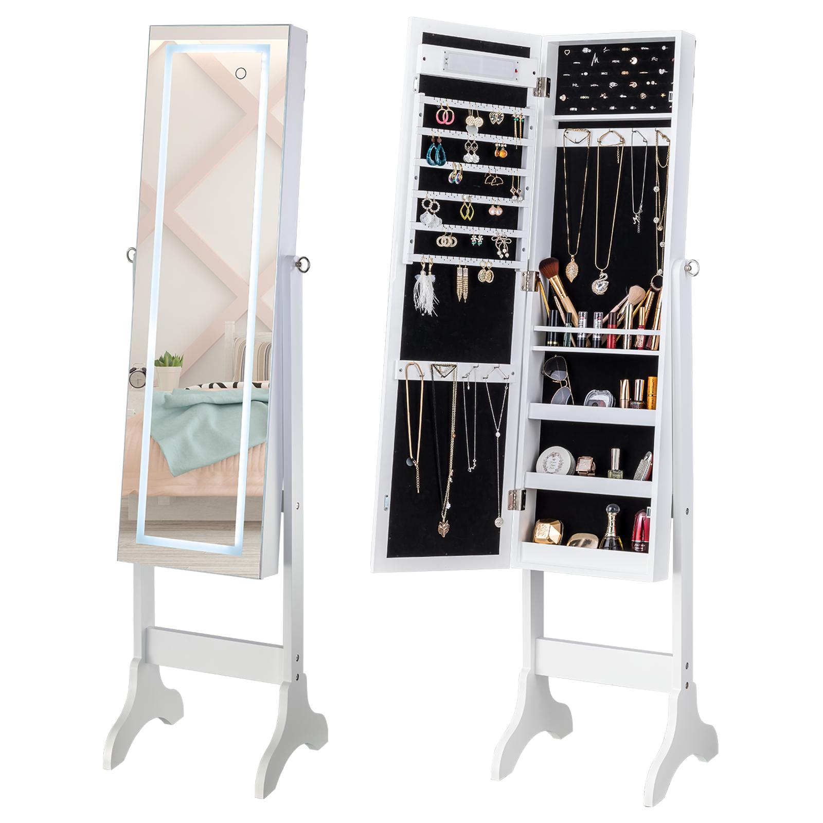 ViscoLogic Emily Touch Operated LED Jewelry Armoire Makeup Mirror Storage Cabinet for Cosmetics, Jewelry, Lockable Cabinet and Organizer With Full Length Mirror (White)