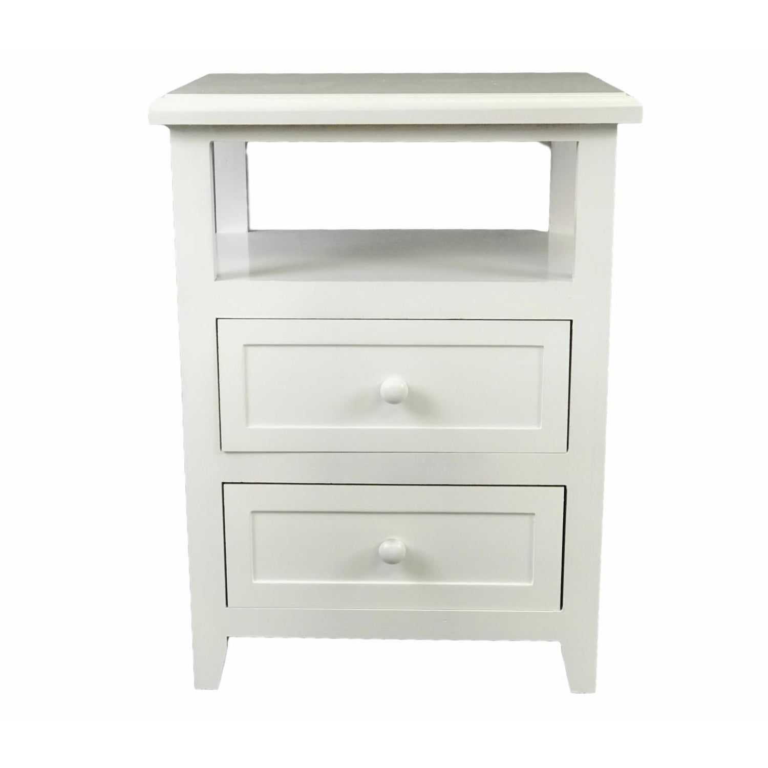ViscoLogic Glady Night Stand, End Table with Shelf Cabinet and Drawers Storage (White)