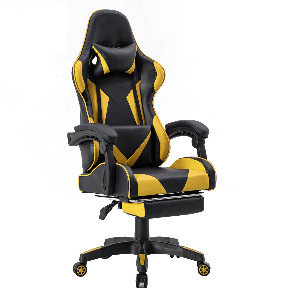 ViscoLogic Strada X Gaming Racing Sports Styled Ergonomic Recliner Home Office Chair with Footrest (Black & Yellow)