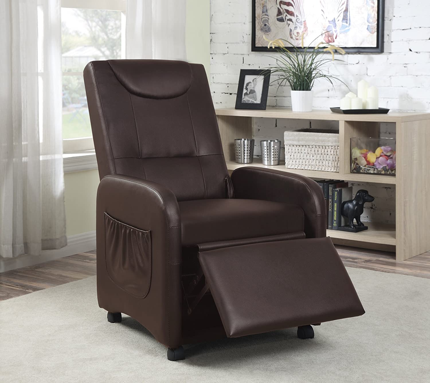 ViscoLogic Folding Gaming Faux Leather Manual Reclining Living Room Chaise Sofa Recliner Chair (Brown)…