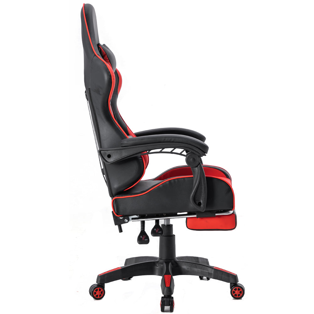 ViscoLogic Strada X Gaming Racing Sports Styled Ergonomic Recliner Home Office Chair with Footrest (Black & Red)