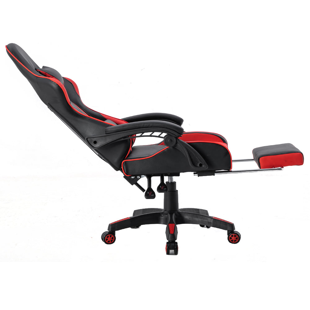 ViscoLogic Strada X Gaming Racing Sports Styled Ergonomic Recliner Home Office Chair with Footrest (Black & Red)