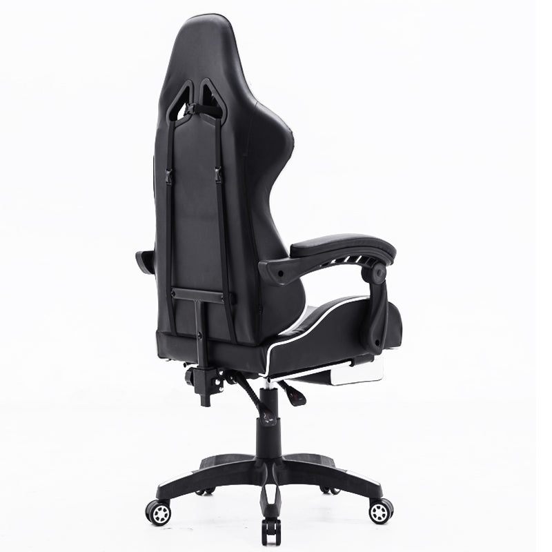 ViscoLogic Strada X Gaming Racing Sports Styled Ergonomic Recliner Home Office Chair with Footrest (Black & White)