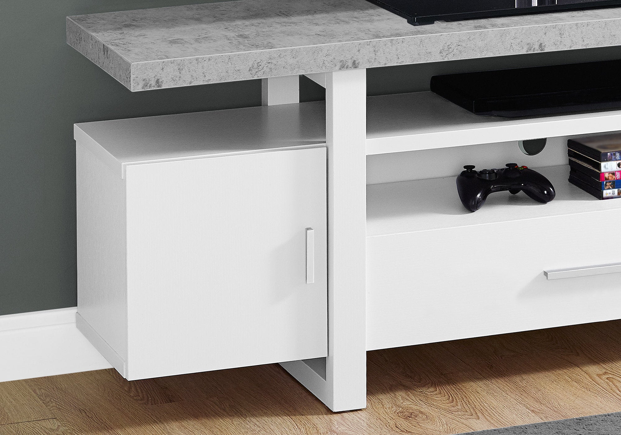 TV Stand - 60"L / White / Cement-Look Top