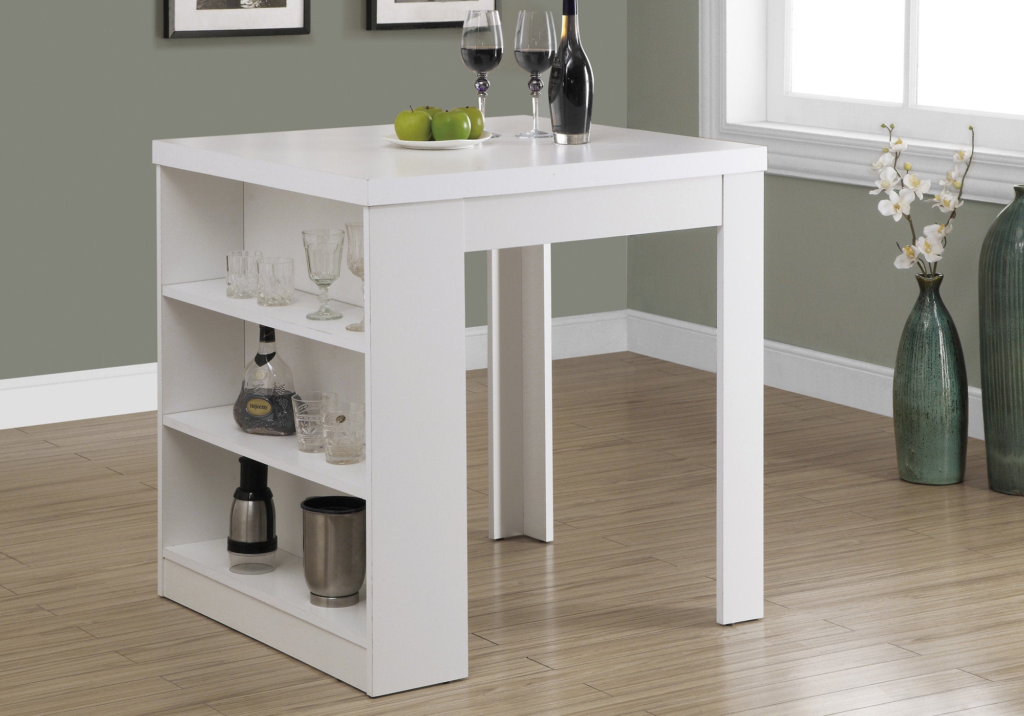 Square Counter Height Dining Table With Additional Storage Shelf (White)