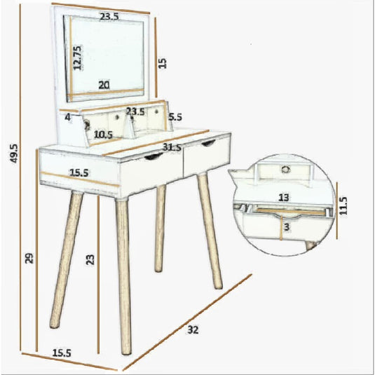 ViscoLogic Vogue Makeup Vanity Dressing Table with Removable Mirror