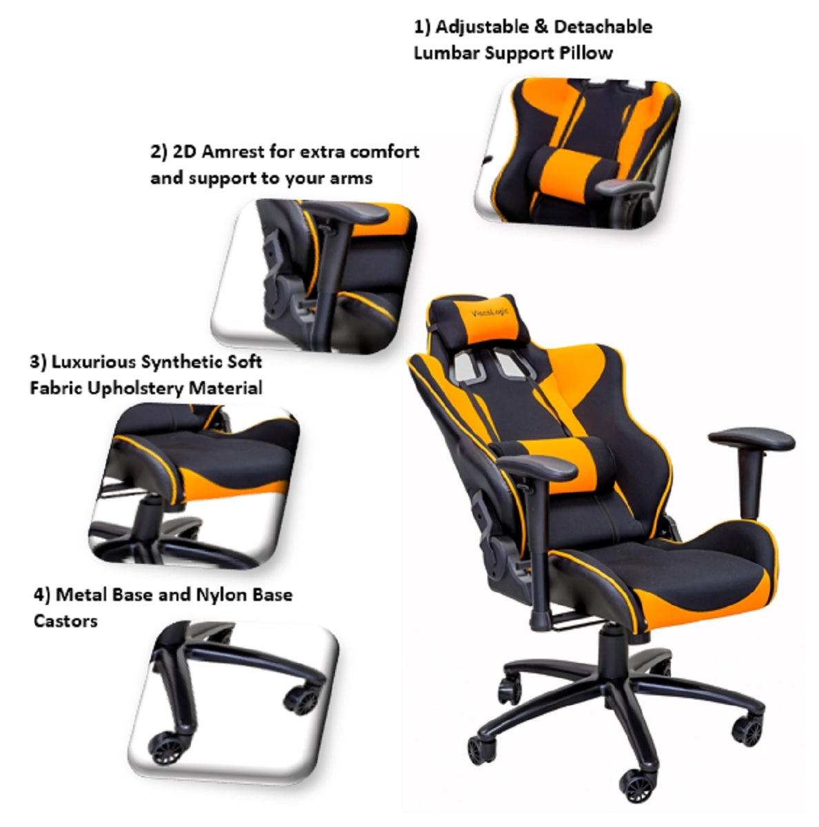 ViscoLogic GTR Gaming Racing Style Swivel Office Chair Black