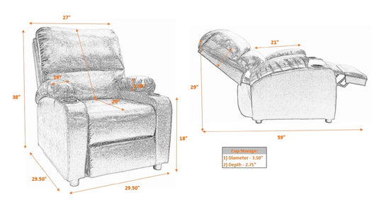 ViscoLogic RomaLuxe Luxury Push Back Mechanism Accent Home Theatre Living Room Recliner Chair