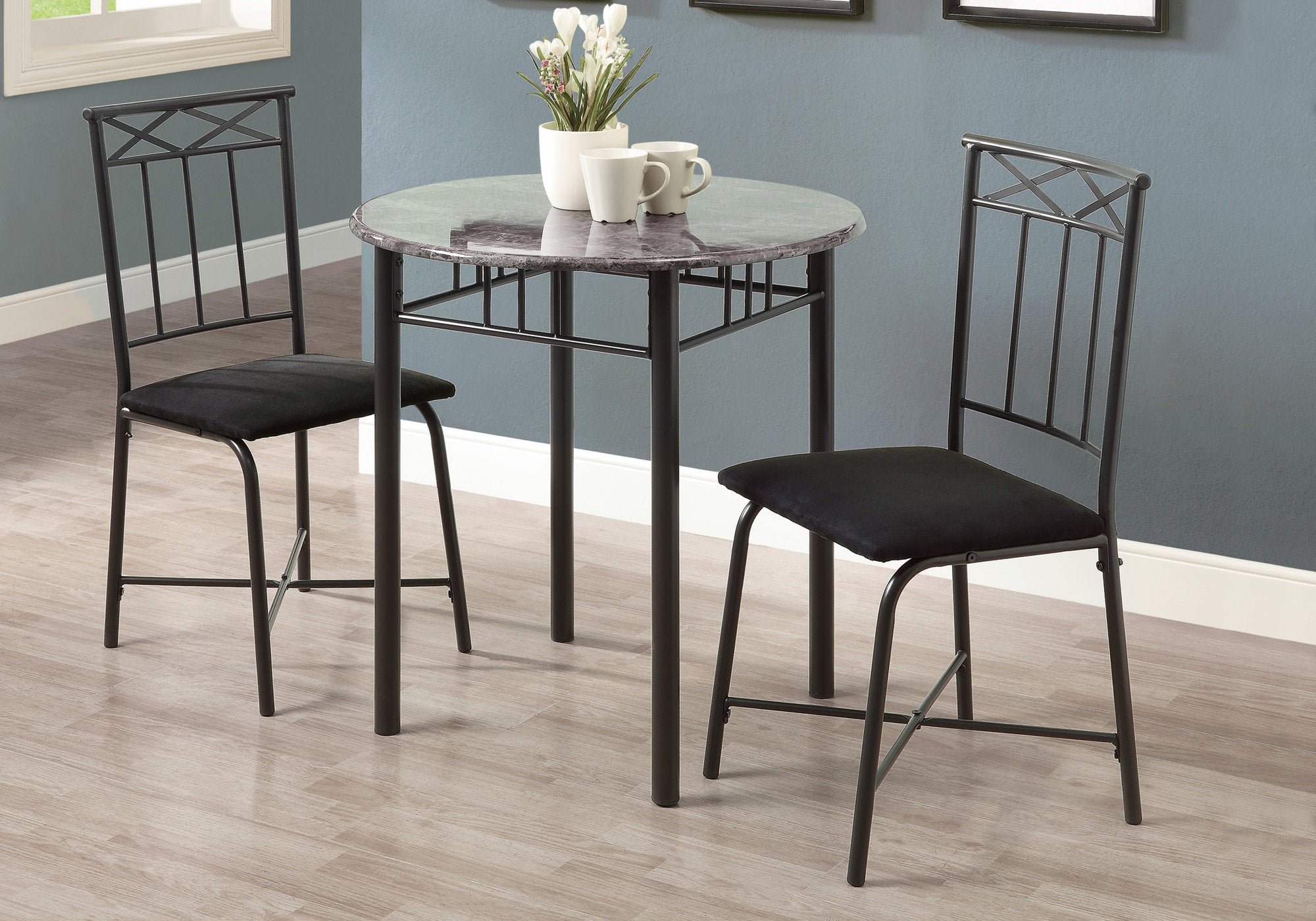 Bann Modern Home Sturdy Round Dining Table 3 Pcs Set (Grey)