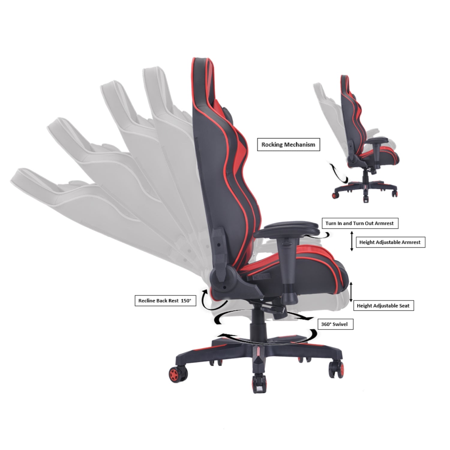 ViscoLogic METALLIC PRO Ergonomic Reclining Swivel Sports Style Home Office Computer Gaming Chair (Black & Red)