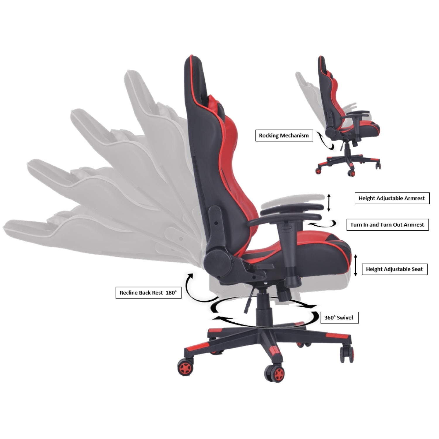 ViscoLogic GT3 X Series Ergonomic Premium Swivel Adjustable Reclining Home Office COmputer Gaming Chair (Black-Red-White)