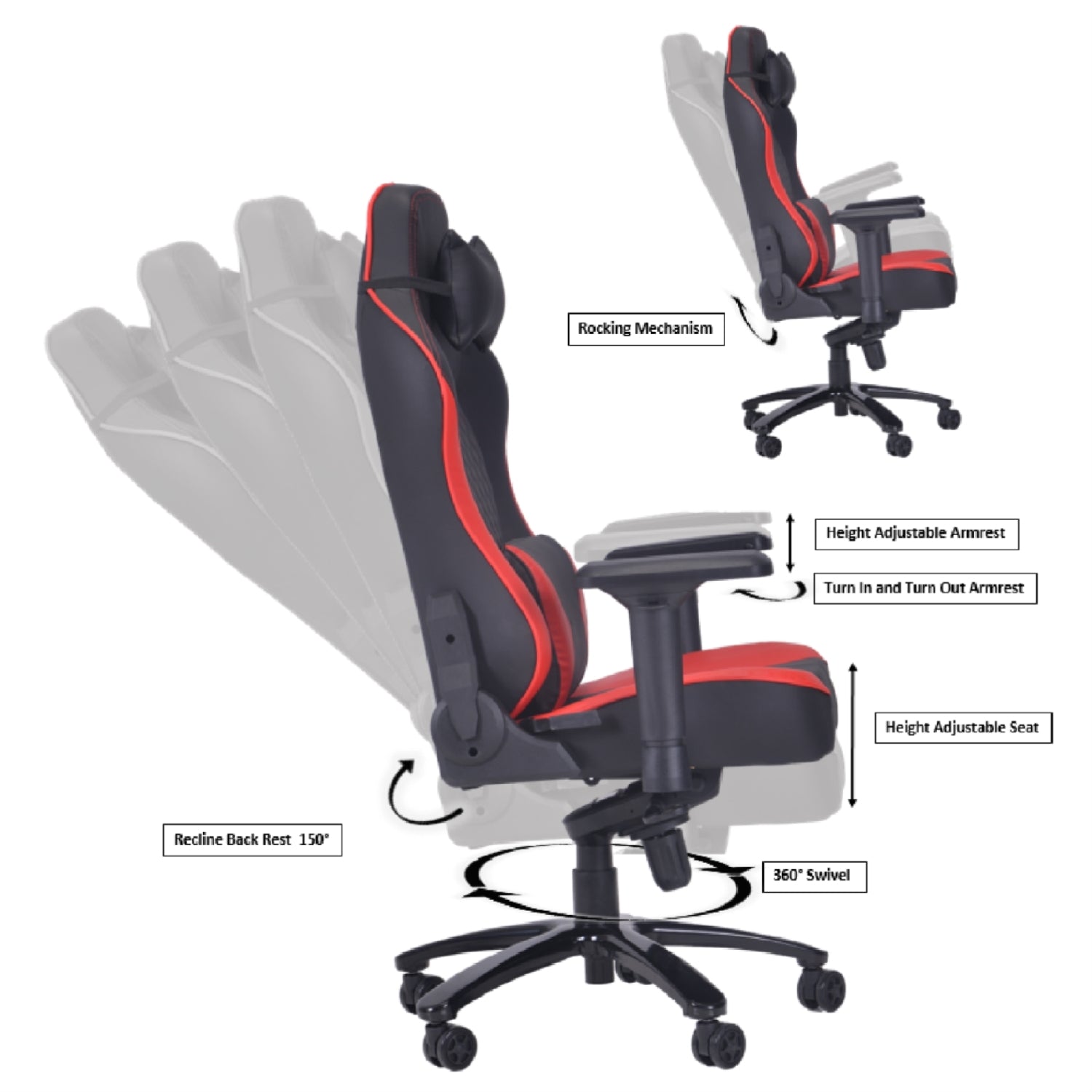 ViscoLogic MAZON ULTRA Series Racing Sports Style Sturdy Swivel Reclining Adjustable Computer Gaming Chair (Black & Red)