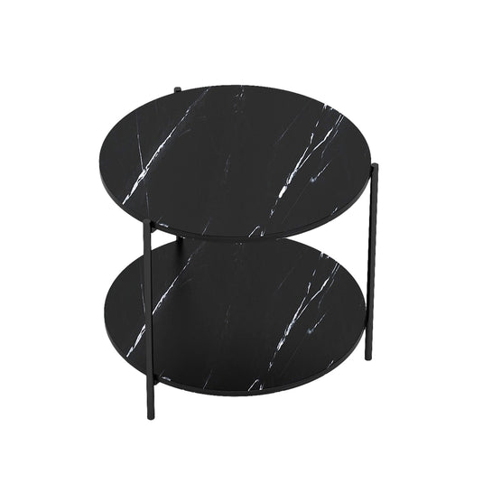 ViscoLogic LOUIS Mid-Century Accent 2-Tier Round Side End Table (Black)