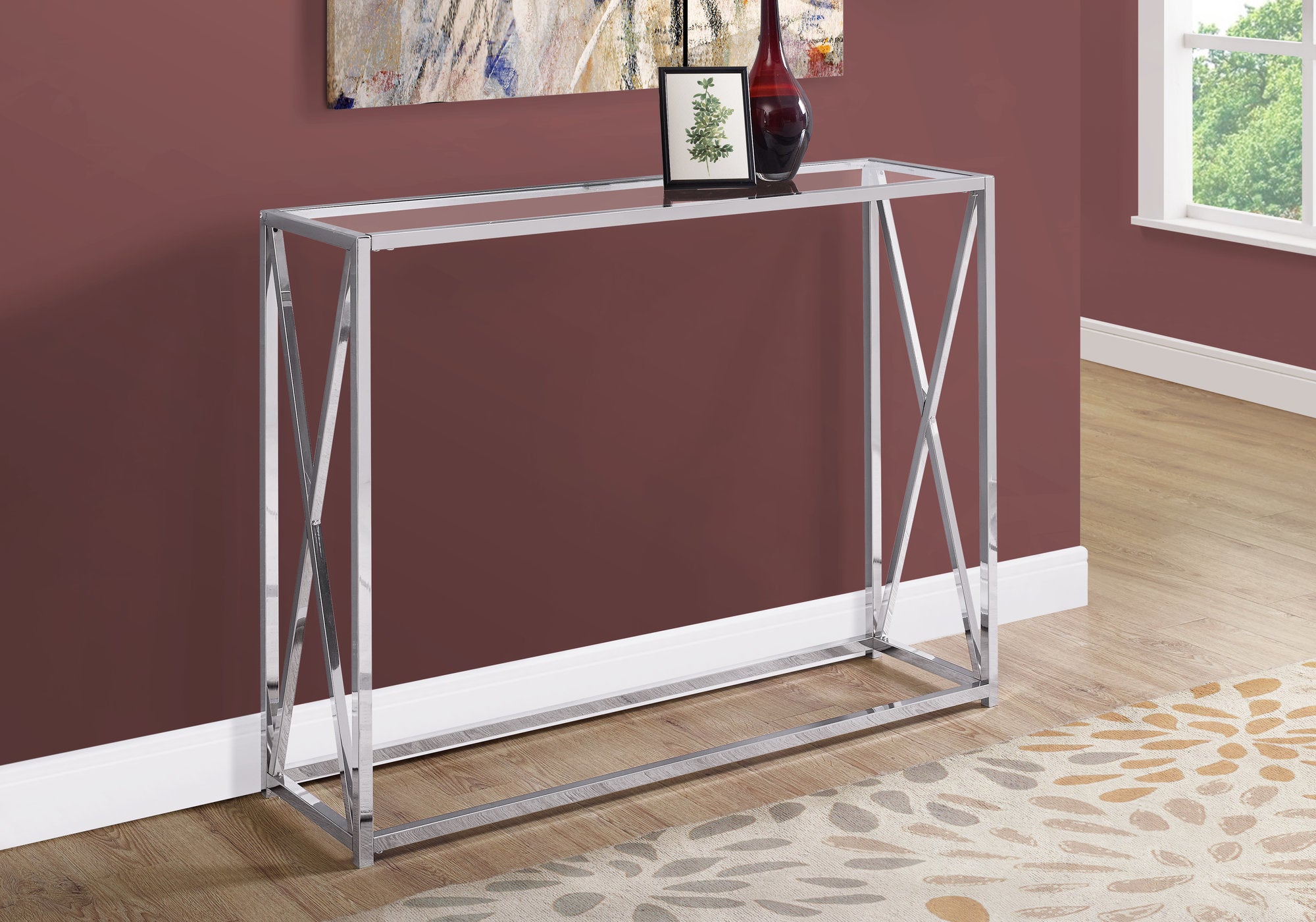 Accent Table - 42"L / Chrome Metal With Tempered Glass