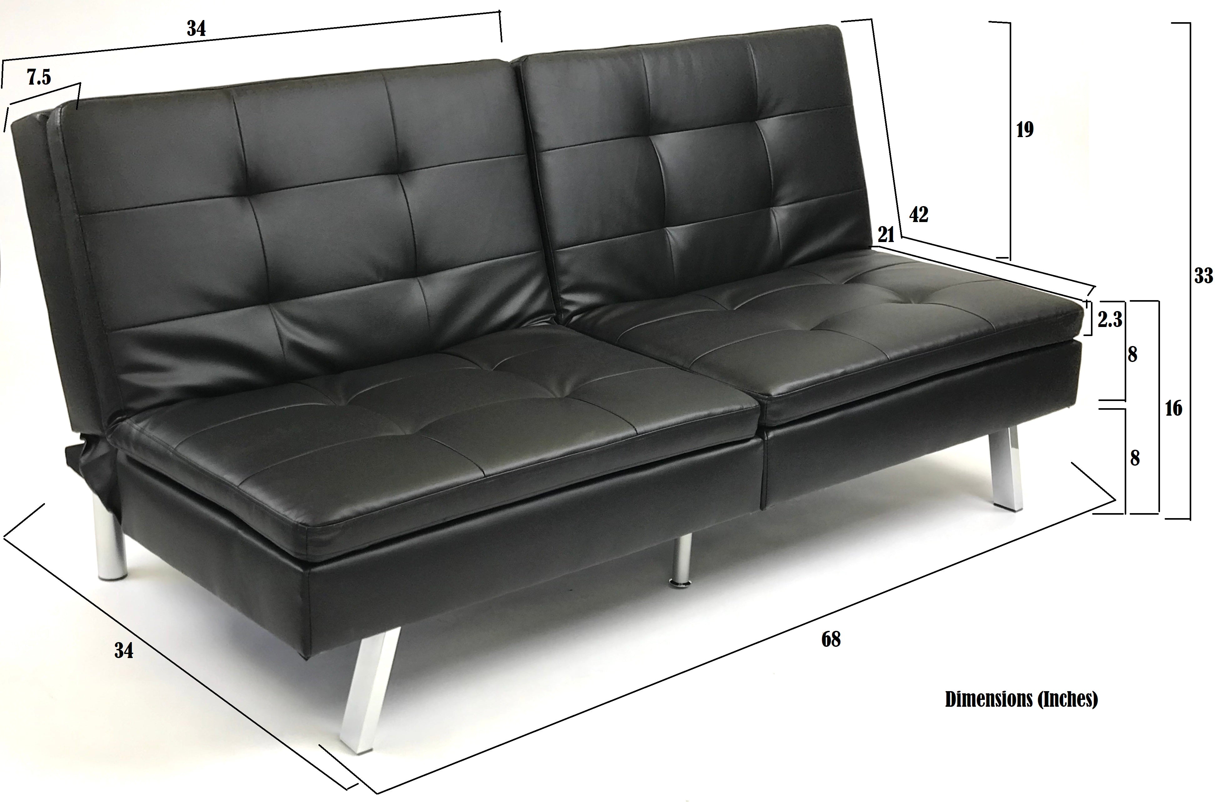ViscoLogic Megan Leatherette Sectional Futon Sofa or Ottoman or Reversible Chaise (Black)