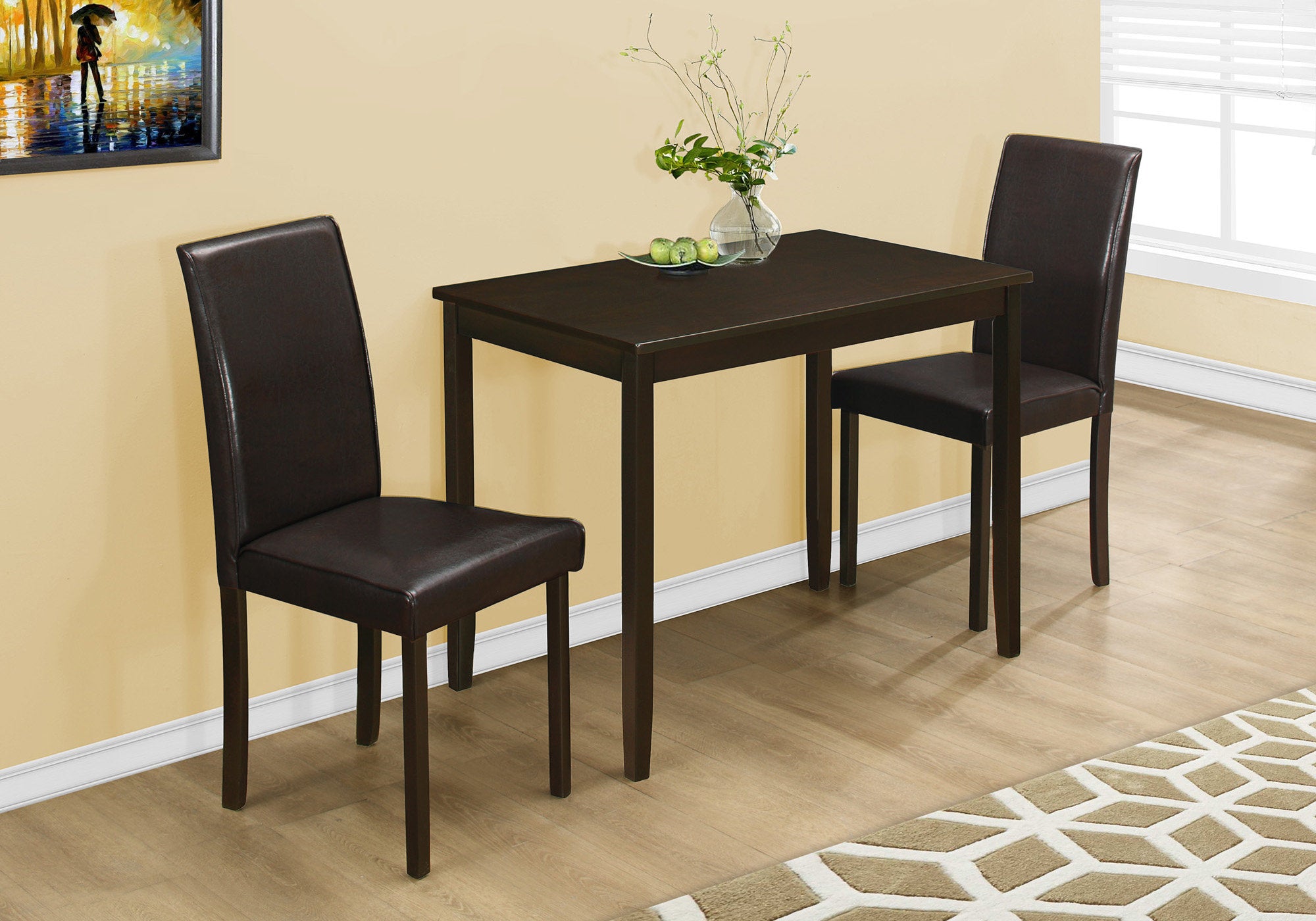 Adda Modern Home Wooden Dining Table With 2 Brown Parson Chairs Set
