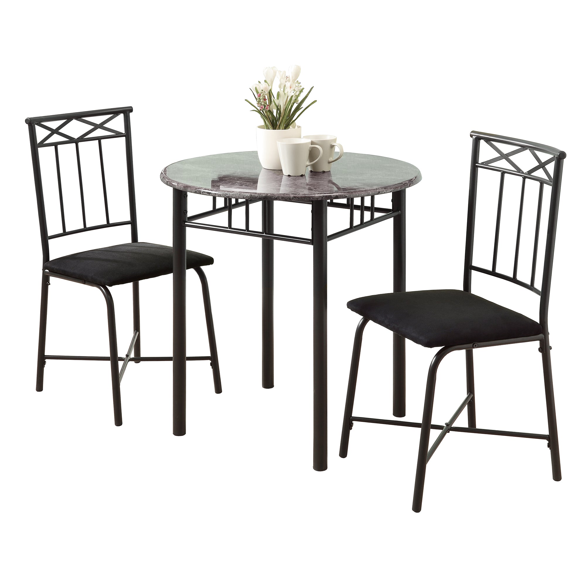 Bann Modern Home Sturdy Round Dining Table 3 Pcs Set (Grey)