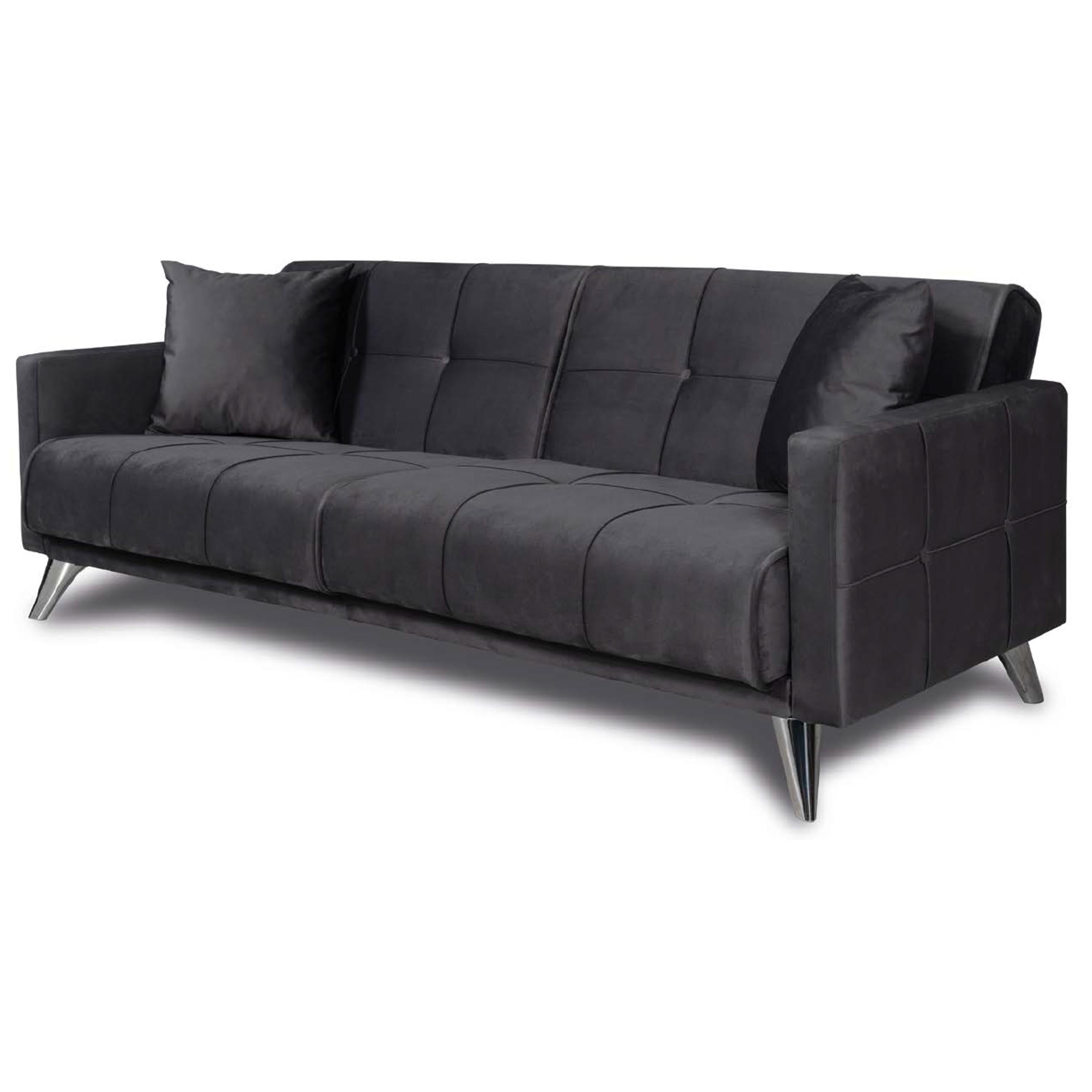 ViscoLogic SOFA2GO Velvet Convertible Sleeper Sofa/Sofa Bed 3-Seater (Black)